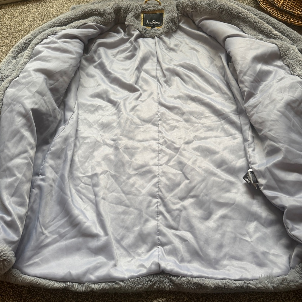 Sam Edelman Small Faux Fur Satin Lined Notch Collar Women's Coat Gray - Picture 3 of 8